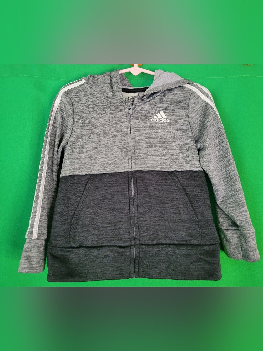 adidas Kids Two-Tone Grey Hooded Zip Sweatshirt 24mth 2t 18-24 Jacket Active